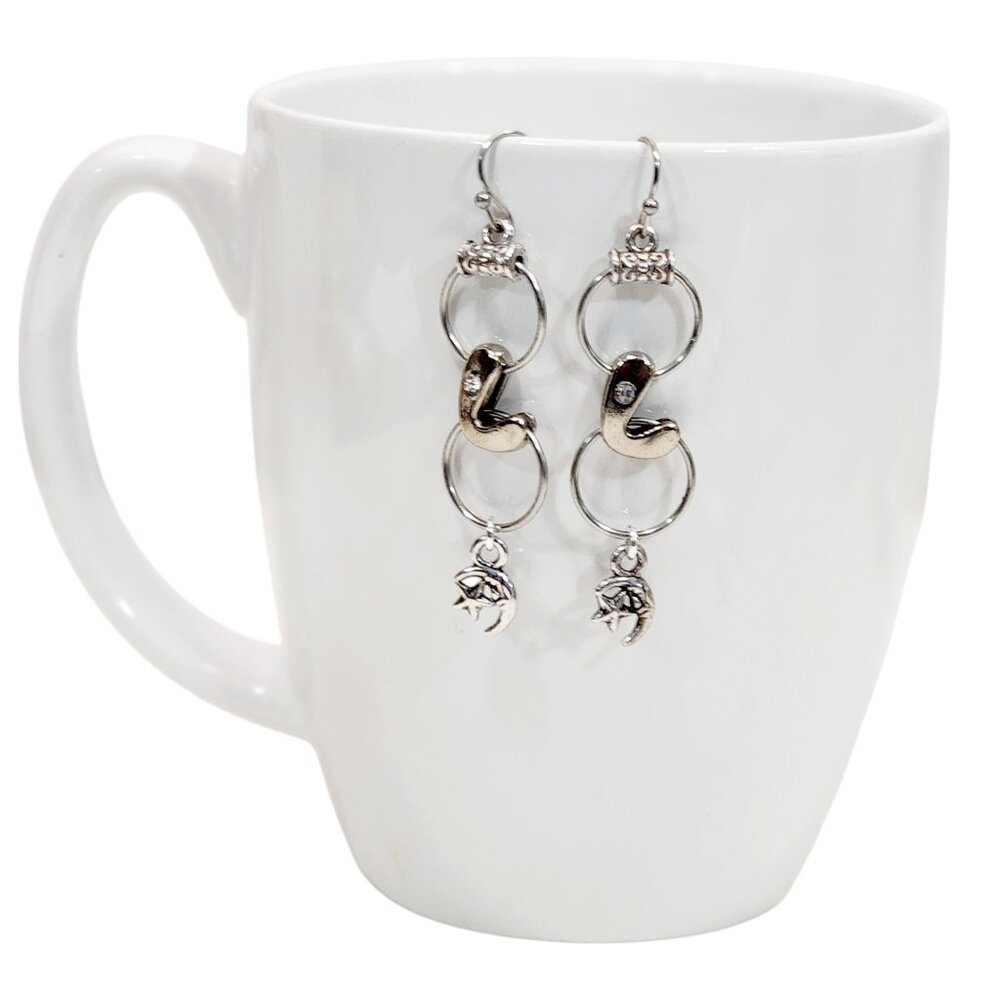 Alphabet Initial Letter L Earrings Silver Rhinestone Charms